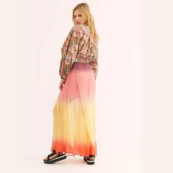 🆕FREE PEOPLE ONE OMBRÉ DIP DYE ARTEMIS MAXI SKIRT - Picture 2 of 4